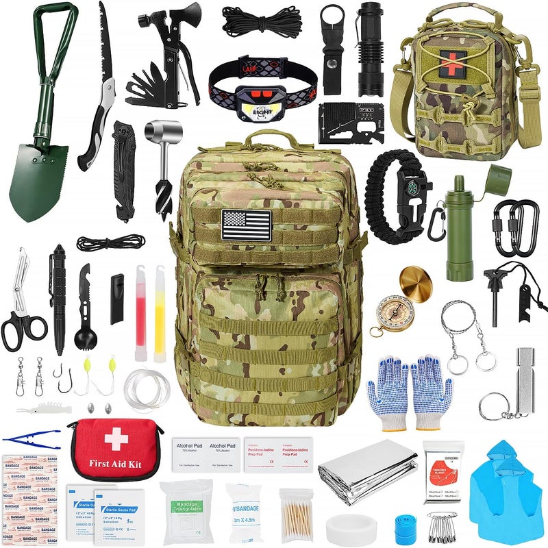 Skywod Survival First Aid Kit,99PCS Professional Survival Gear Large Hiking Backpack with Emergency Equipment Outdoor Adventure Accessories,Gift for Men Father - Image 1